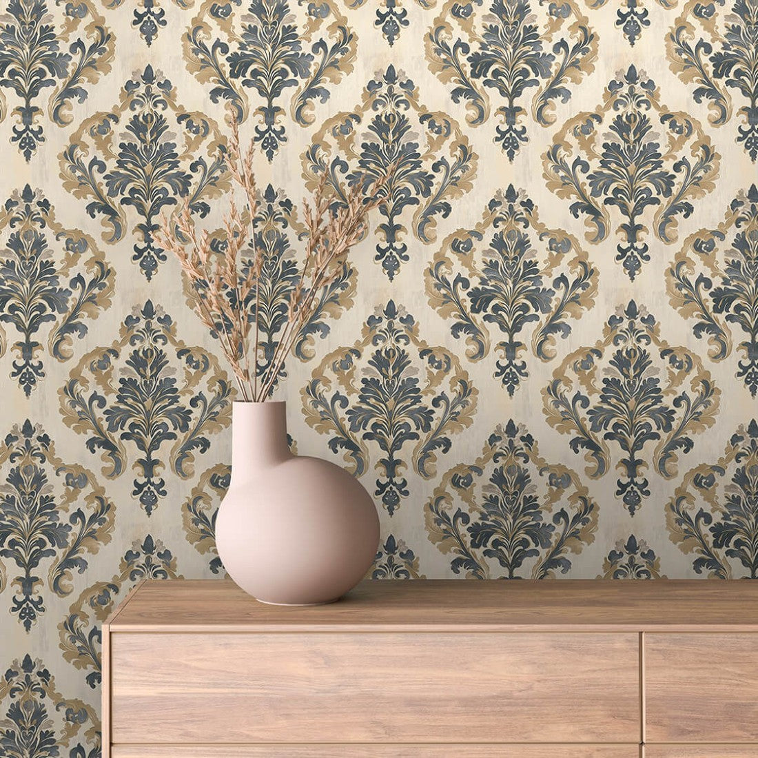 Soft Ivory Damask Arabesque
