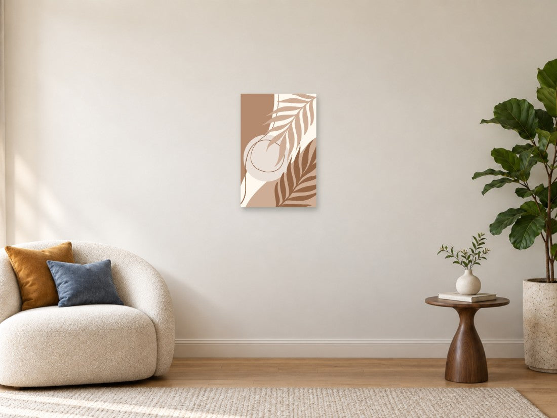 Bijele i smeđe grane preko pješčanih oblika — Mala 40 × 60 cm, prikaz slike na zidu u enterijeru.