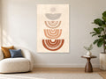 Ornamentirani polukrugovi u bež i terakota nijansama — Premium 90 × 135 cm, prikaz slike na zidu u enterijeru.