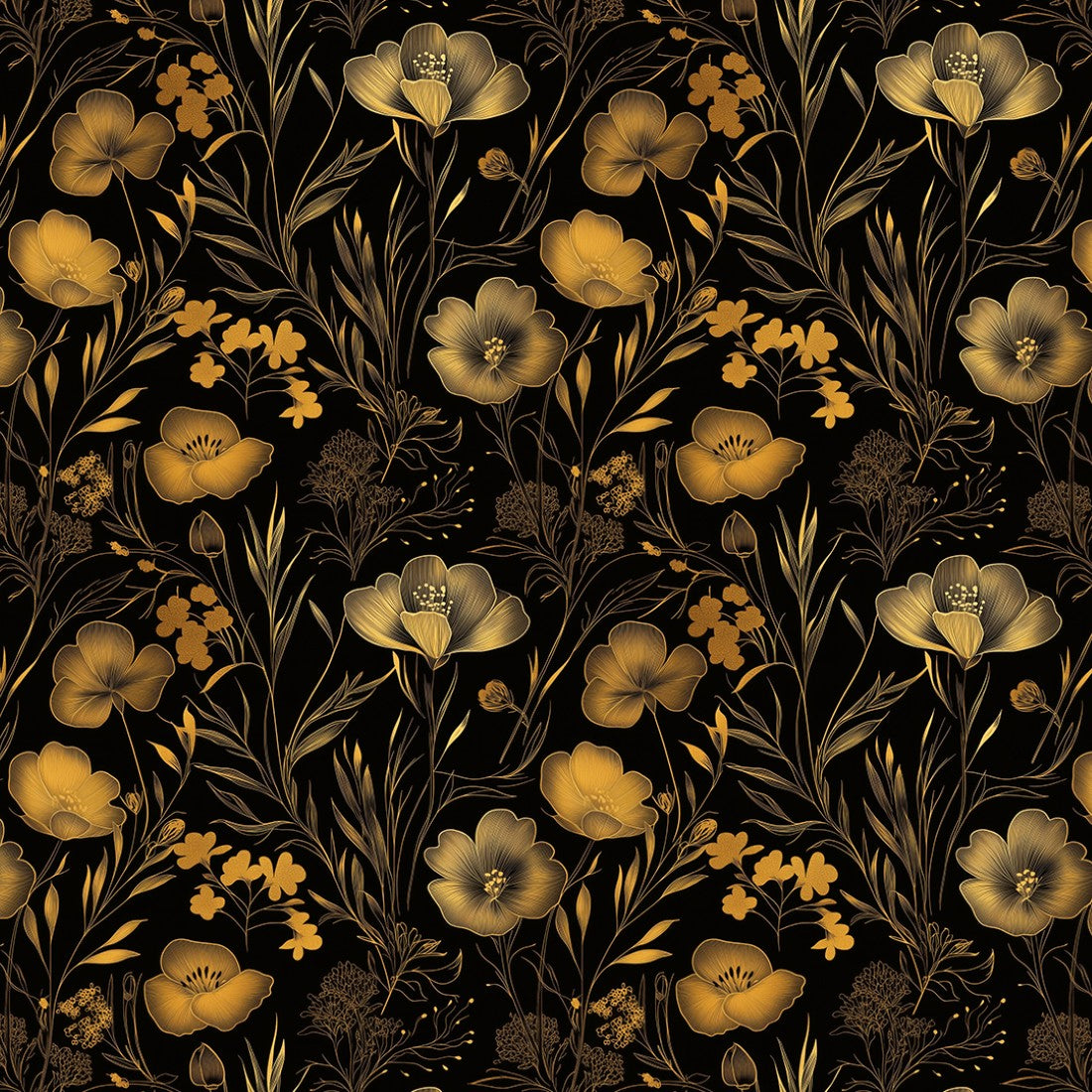 Golden Botanical Night Floral