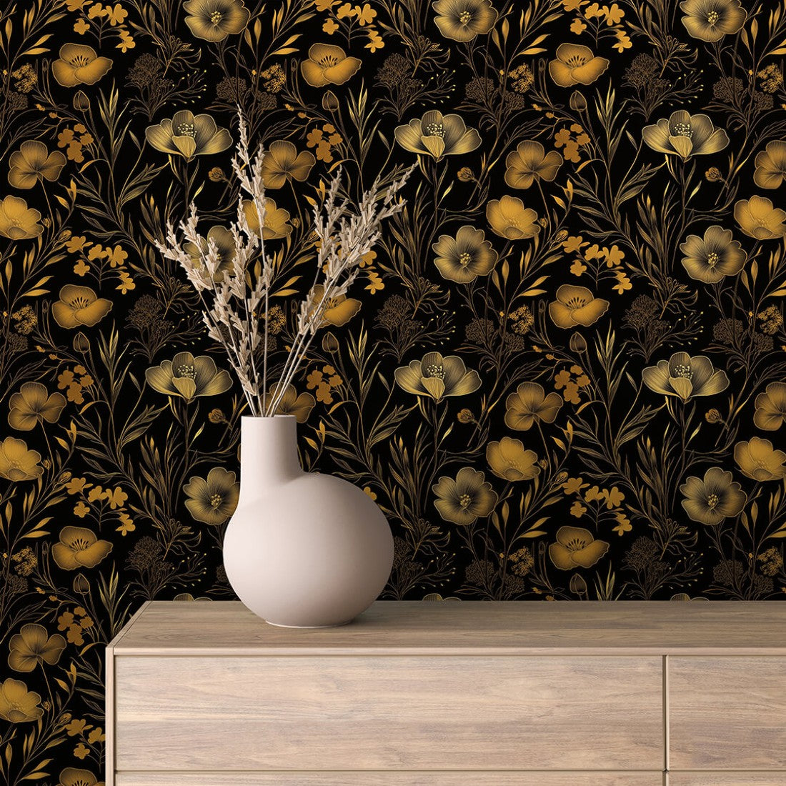 Golden Botanical Night Floral