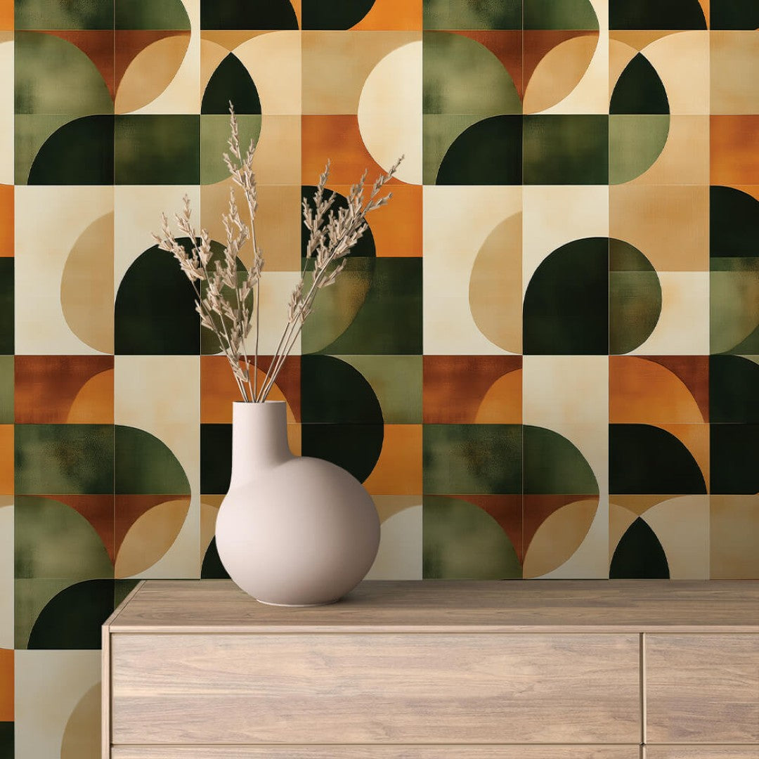 Earth Tone Arc Grid Geometric