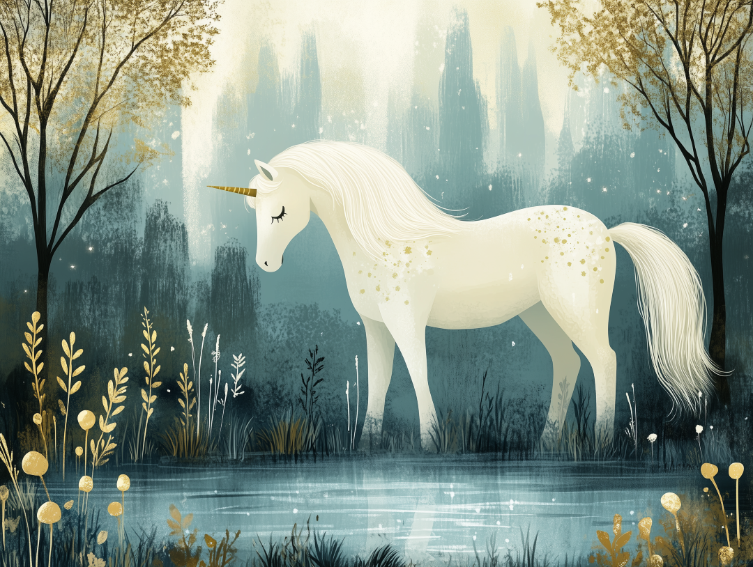 Bijeli jednorog u šumi