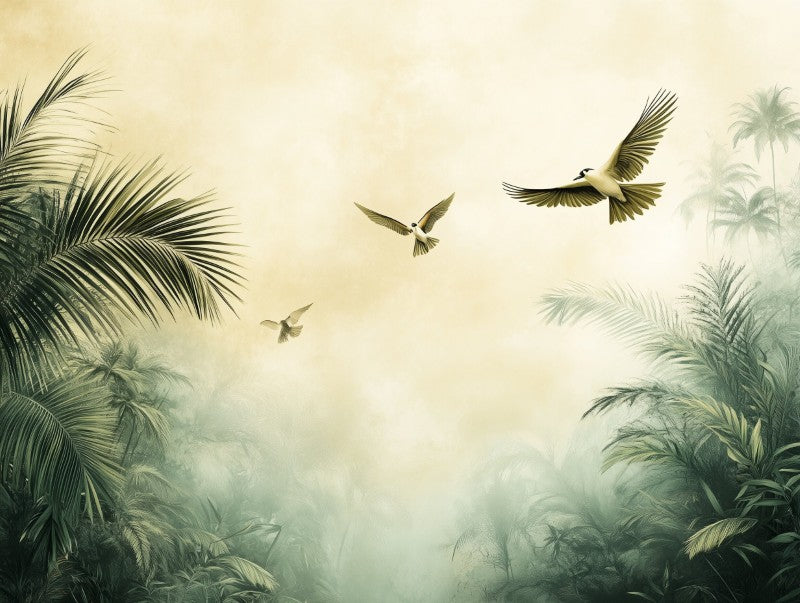 Tropical Birds Mist Landscape