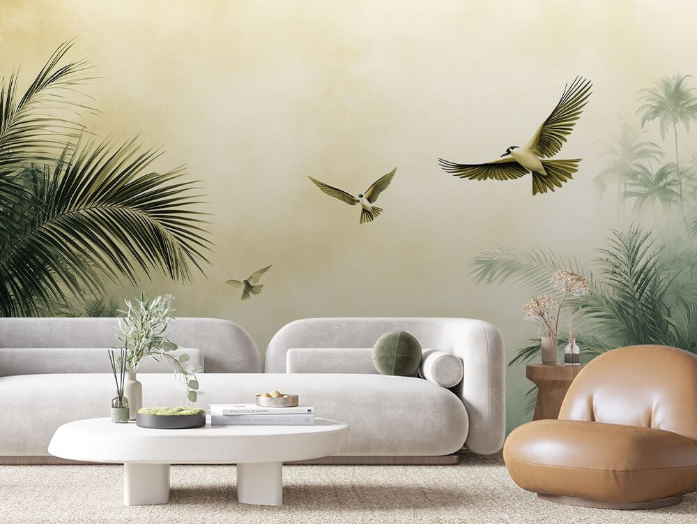 Tropical Birds Mist Landscape