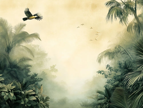 Exotic Birds Fog Landscape