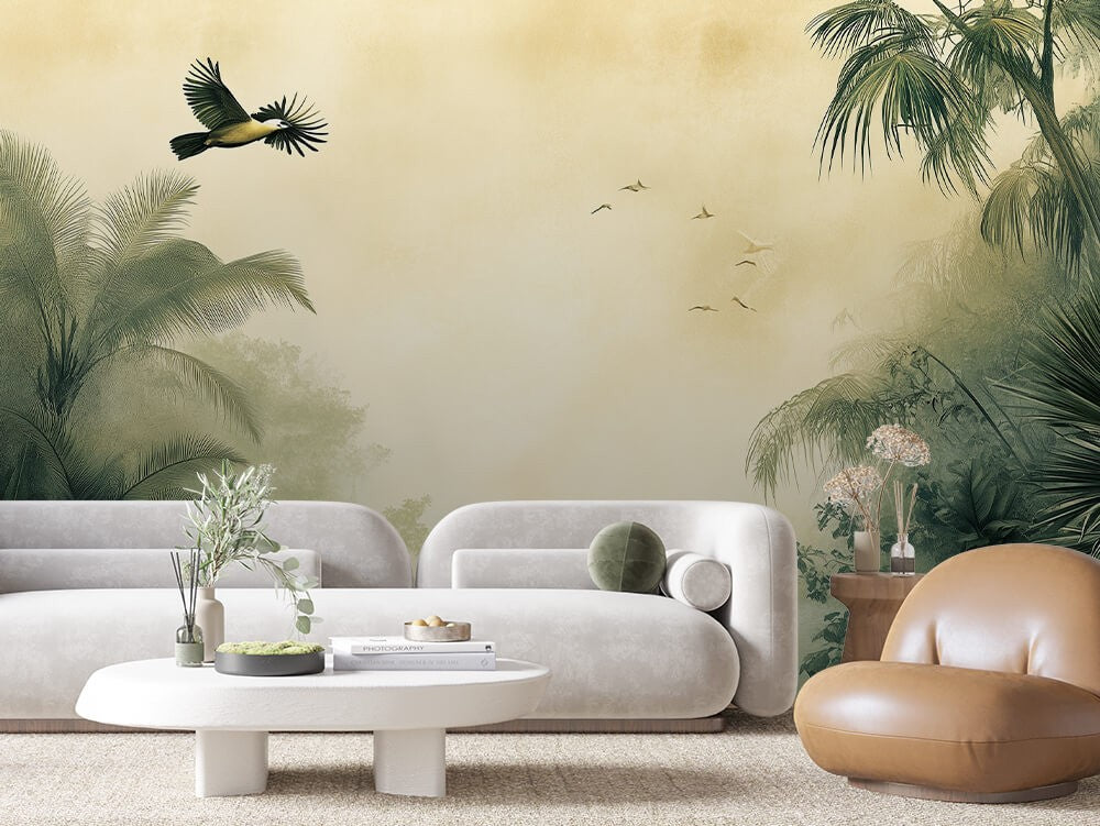 Exotic Birds Fog Landscape