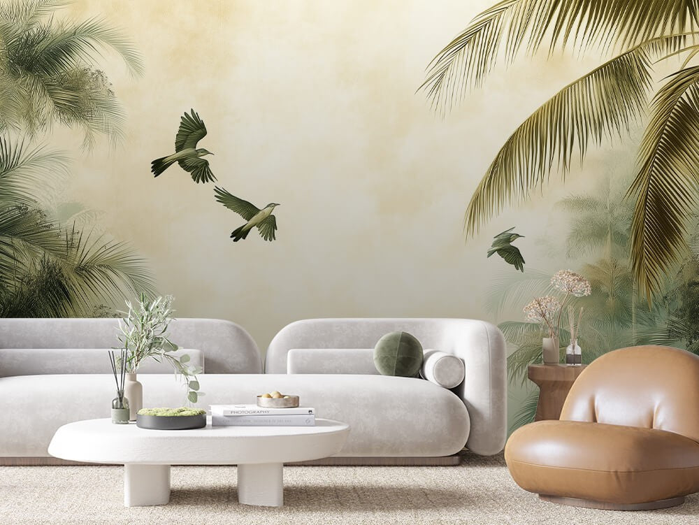Palm Sky Birds Landscape