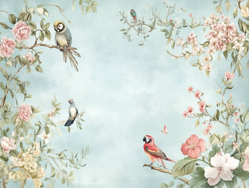 Pastel Bird Floral Landscape