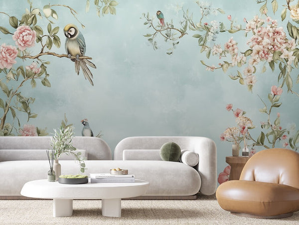 Pastel Bird Floral Landscape