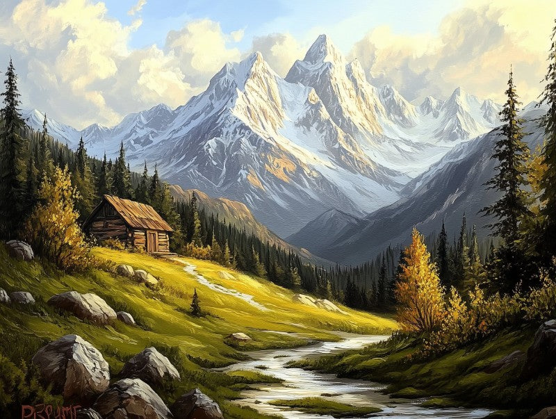 Snowy Mountain Valley Landscape