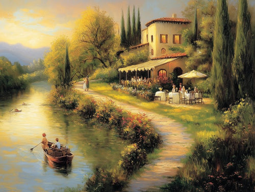Italian Riverside Village Landscape