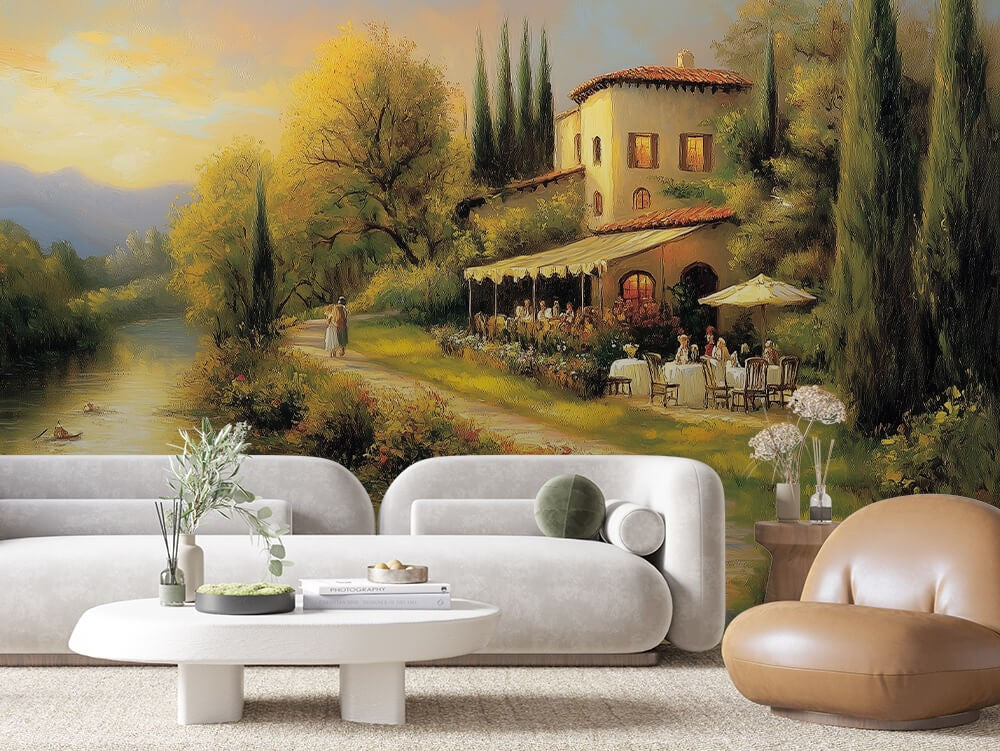 Italian Riverside Village Landscape