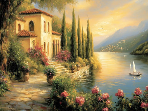 Lake Villa Sunset Landscape