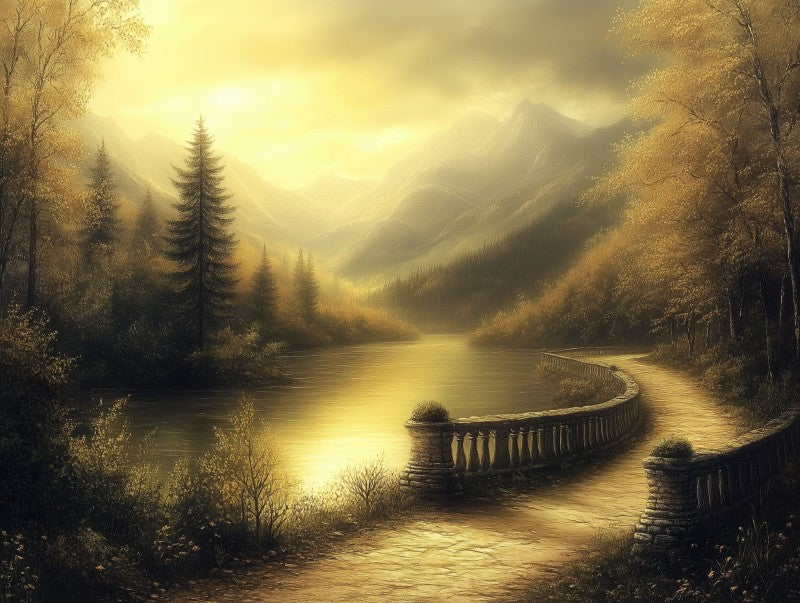 Misty Lake Reflection Landscape
