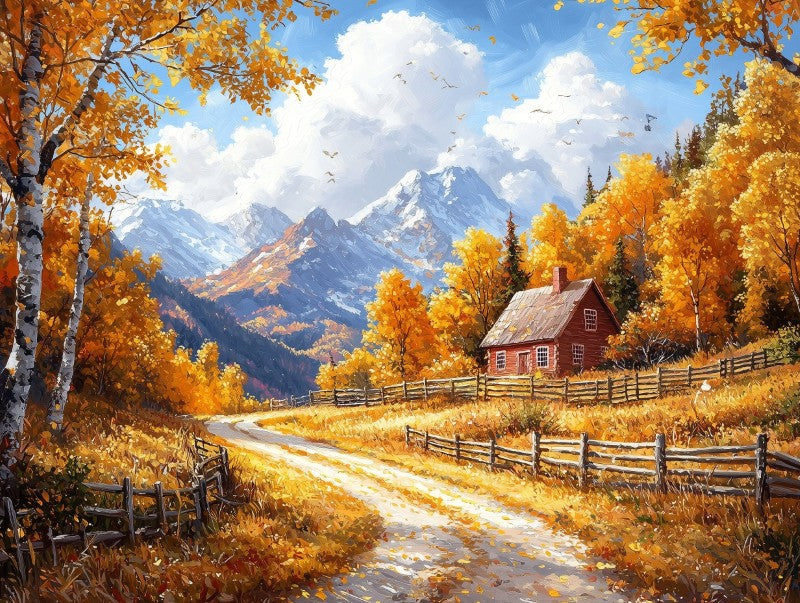 Autumn Mountain Village Landscape
