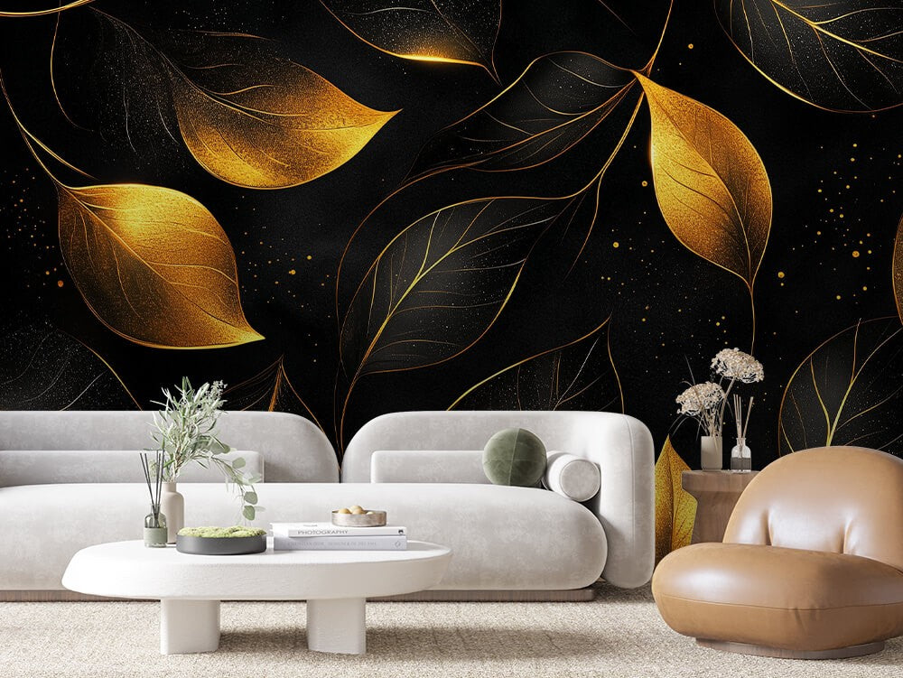 Dark Gold Leaves Pattern