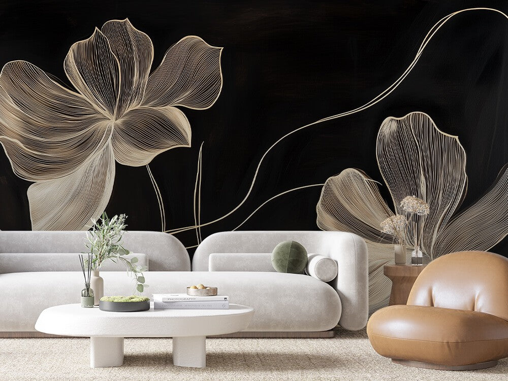 Soft Beige Leaves Outline
