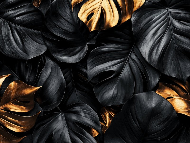 Dark Tropical Leaves Gold