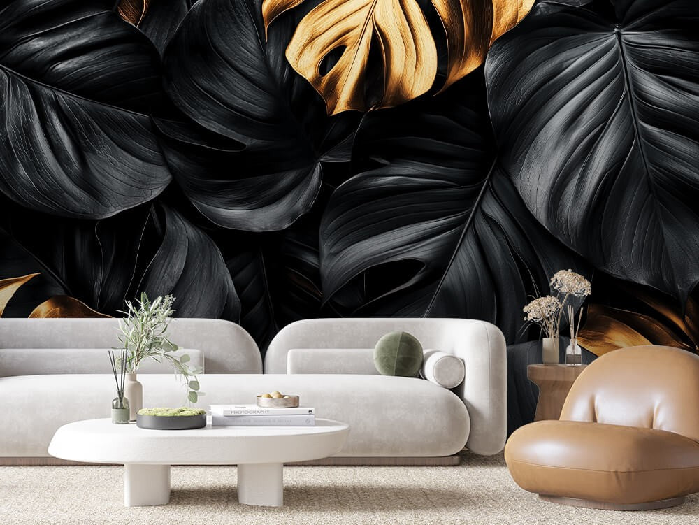 Dark Tropical Leaves Gold
