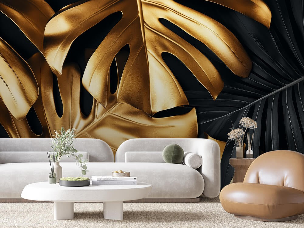 Monstera Gold Leaves Pattern