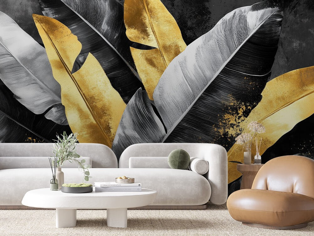 Grey Gold Leaves Texture