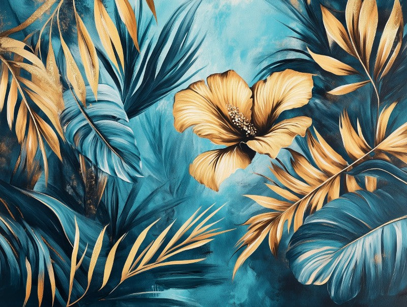 Tropical Leaves Gold Accent