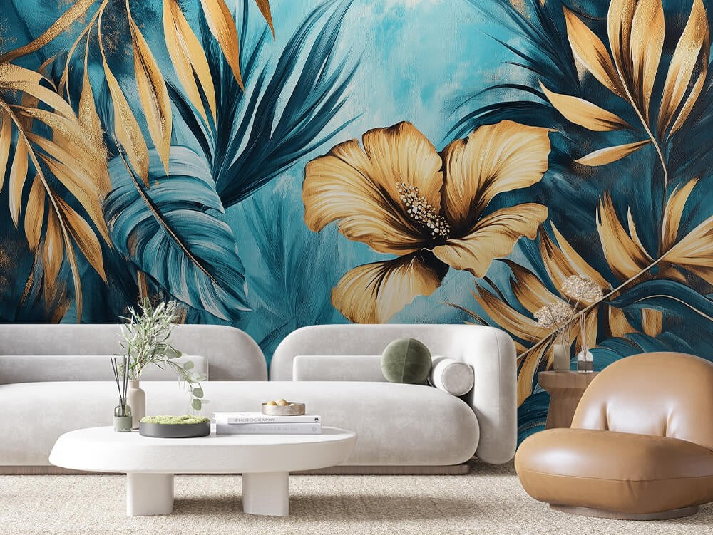 Tropical Leaves Gold Accent