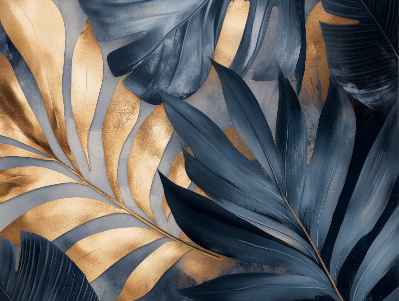 Navy Gold Leaves Pattern