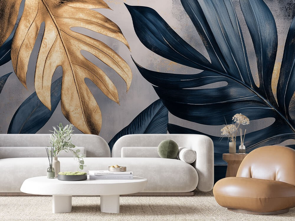 Blue Tropical Leaves Design