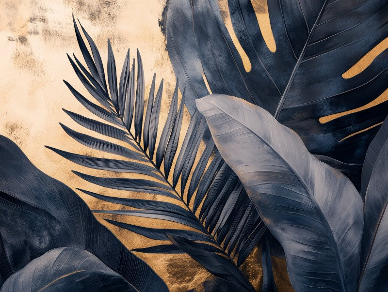 Beige Blue Leaves Contrast