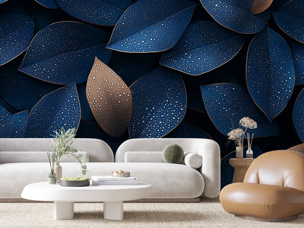 Deep Blue Leaves Pattern