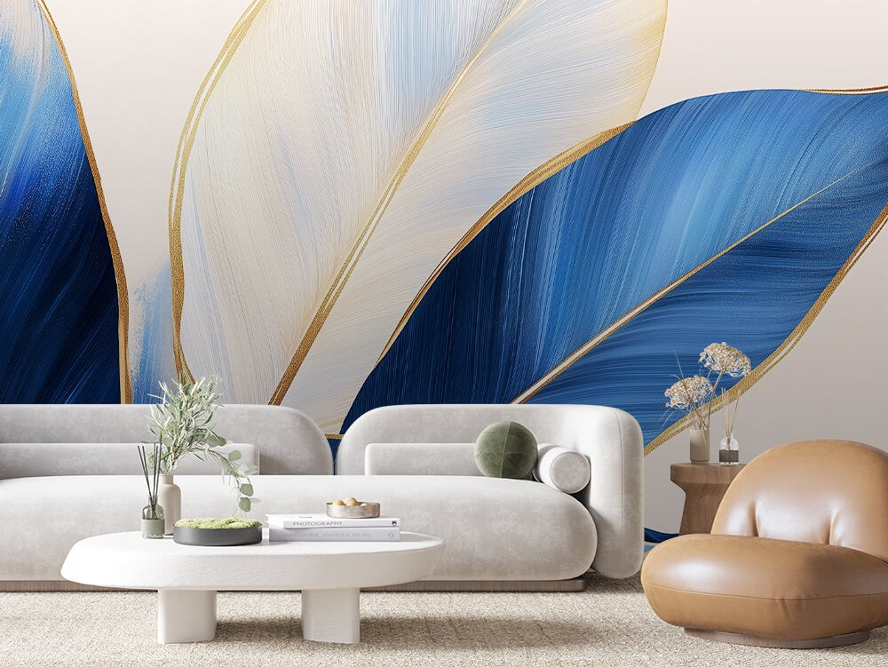 Blue Gold Leaves Design