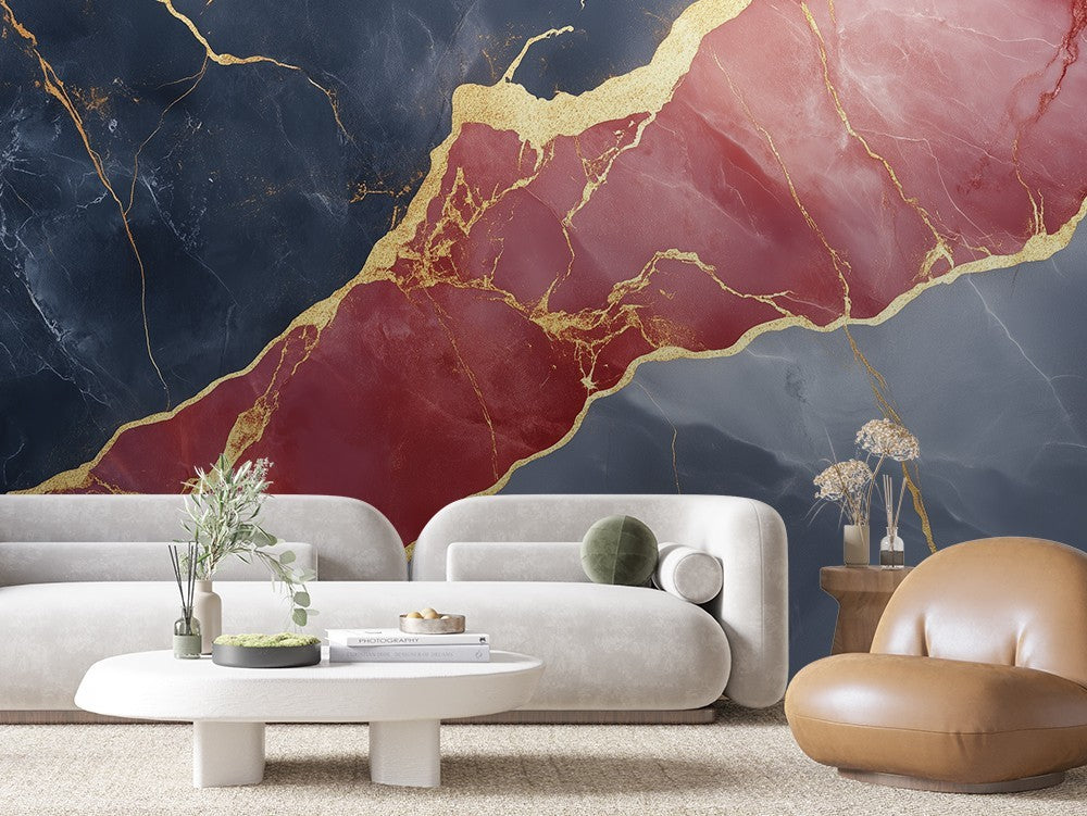 Red Accent Marble Gold