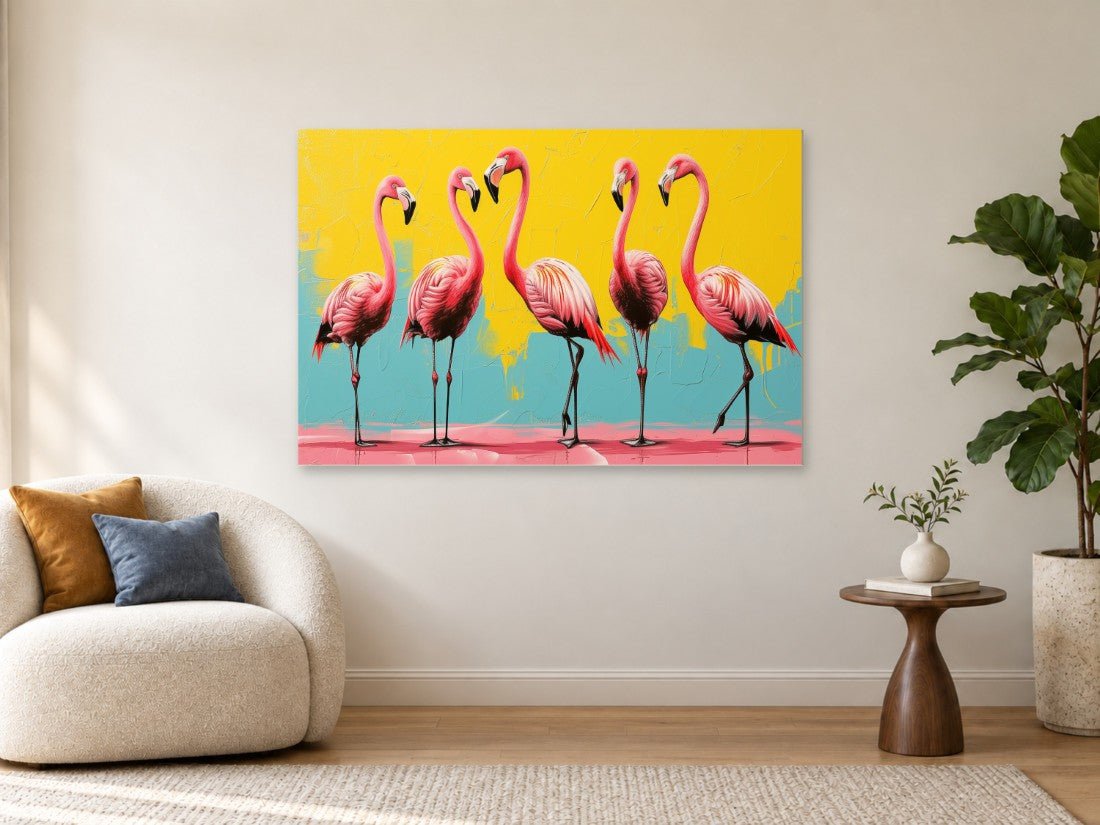 Flamingosi na žutoj pozornici