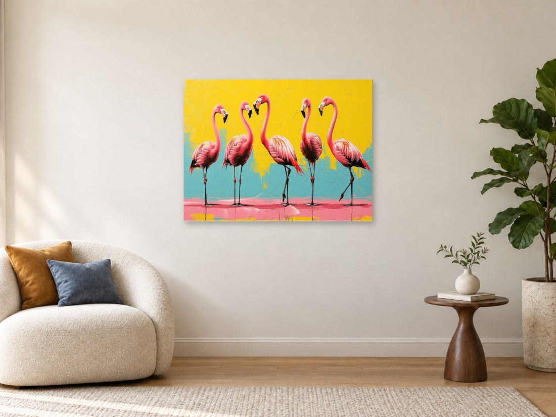 Flamingosi na žutoj pozornici